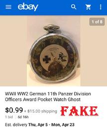 WWll WW2 German 11th Panzer Division Officers Award Pocket Watch Ghost