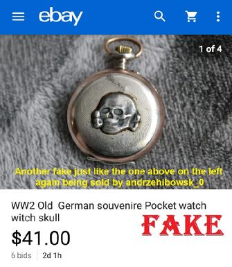 WW2 Old German souvenire Pocket watch skull, fake SS watch, Polish watch, ebay fake