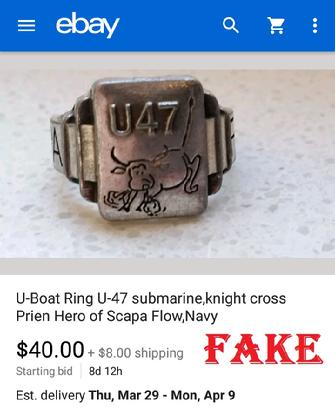 U-Boar Ring U-47 submarine knight cross Prien Hero of Scapa Flow,Navy