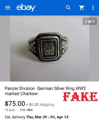 Panzer Division German Silver Ring WW2 marked Charkow