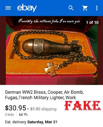 German WW2 Brass, Cooper, Air Bomb, Fugas, Trench Military Lighter, Work