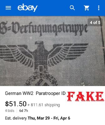 Fake Nazi ID on ebay