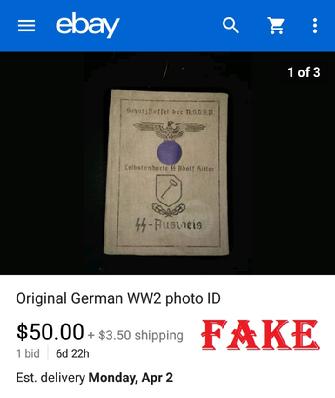 Fake Nazi ID, gerrhembr_0, ebay, forgery, Nazi ID, Nazi Passbook, SS Passport