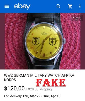 Fake Nazi Watch, ebay fakes, WW2 German Fakes