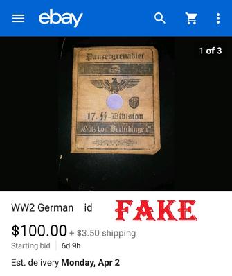 Fake Nazi ID, gerrhembr_0, ebay, forgery, Nazi ID, Nazi Passbook, SS Passport
