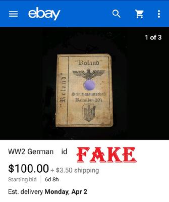 Fake Nazi ID, gerrhembr_0, ebay, forgery, Nazi ID, Nazi Passbook, SS Passport