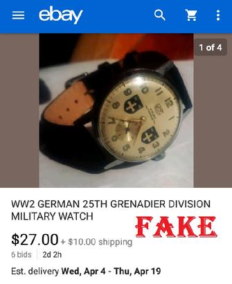 Fake Nazi Watch, German WW2 Fakes, Nazi Watch, ebay fakes, 
