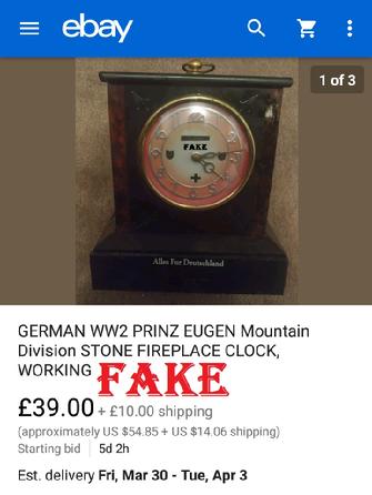 GERMAN WW2 PRINZ EUGEN Mountain Division STONE FIREPLACE CLOCK