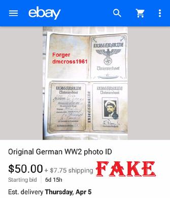 Fake Nazi ID, Passbook, WW2 Germany, ebay, fraud