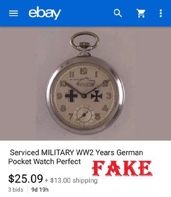 Fake Nazi Watches, nazi fakes, ebay fakes, ebay fraud, forgers on ebay, ww2 fakes