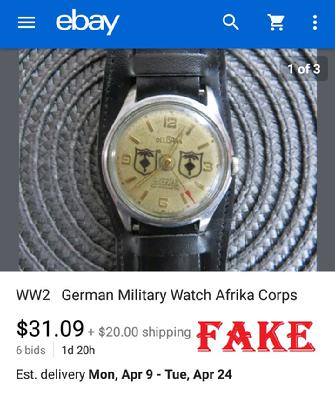 Fake Nazi Watches, nazi fakes, ebay fakes, ebay fraud, forgers on ebay, ww2 fakes