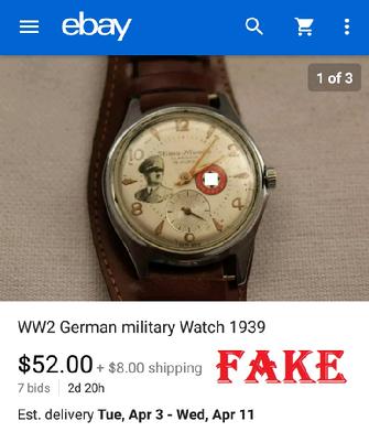 Fake Nazi Watches, nazi fakes, ebay fakes, ebay fraud, forgers on ebay, ww2 fakes