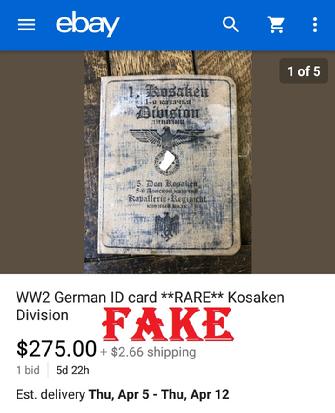 fake nazi ID on ebay