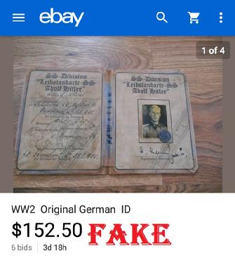 fake nazi ID on ebay