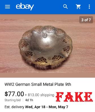 WW2 German Small Metal Plate 9th