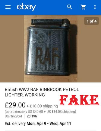 British WW2 RAF BINBROOK PETROL LIGHTER