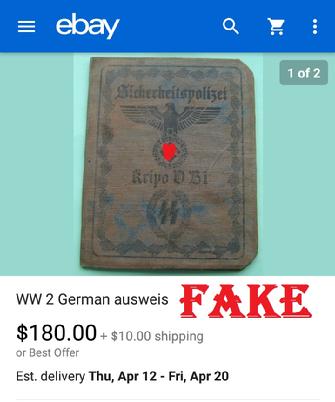 Fake Nazi ID's on ebay