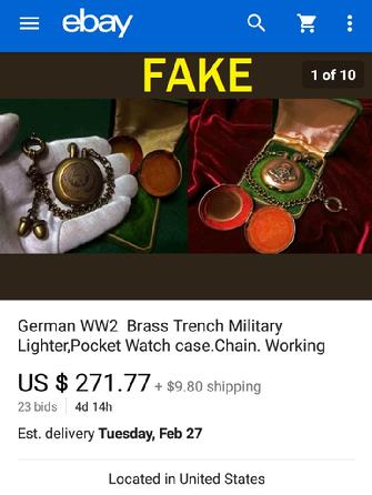 German WW2 Brass Trench Military Lighter, Pocket Watch