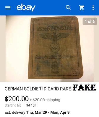 Fake Nazi ID, trenchula, ebay, fraud, passbooks, WW2, German ID
