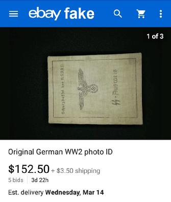 Fake Nazi ID, gerrhembr_0, ebay, forgery, Nazi ID, Nazi Passbook, SS Passport