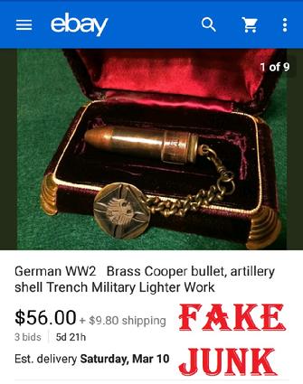 German WW2 Brass Copper Bullet artillary shell, trench military lighter