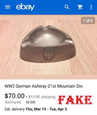 WW2 German Ashtray 21st Mountain Div. 