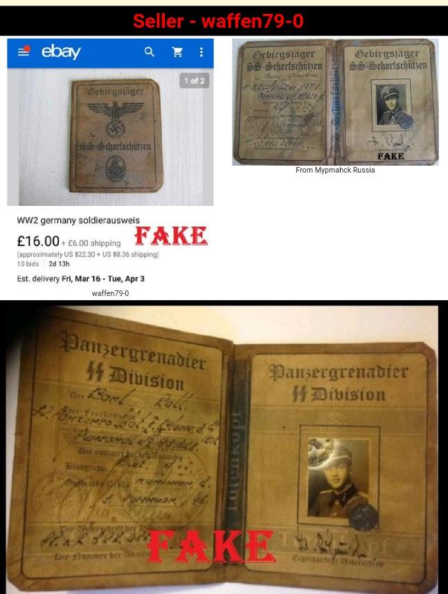 Fake Nazi Passbook, Nazi ID, German WW2 Fakes, ebay fraud