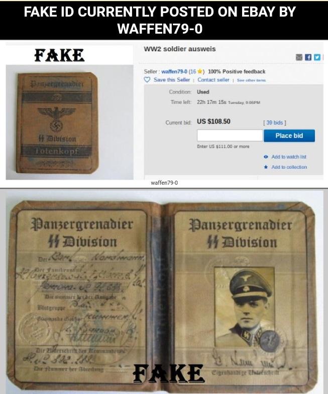 Fake Nazi Passbook, Nazi ID, German WW2 Fakes, ebay fraud