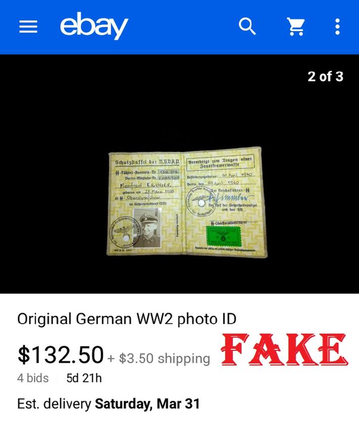 Fake Nazi ID, gerrhembr_0, ebay, forgery, Nazi ID, Nazi Passbook, SS Passport