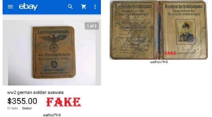 Fake Nazi Passbook, Nazi ID, German WW2 Fakes, ebay fraud