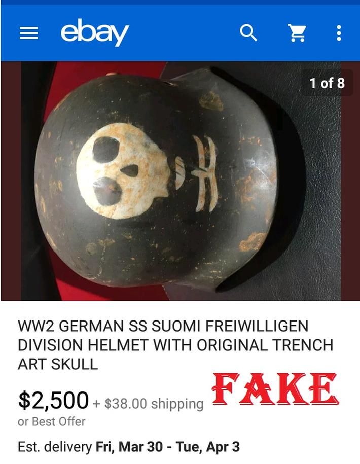 WW2 GERMAN SS SUOMI FREIWILLIGEN DIVISION HELMET WITH ORIGINAL TRENCH ART SKULL