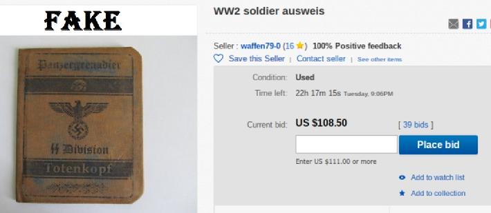 fake nazi ID books, passbooks, nazi, hitler, ebay, passport